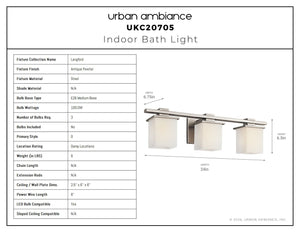 Urban Ambiance - Bath Light - UKC20705 Art Deco Indoor Bath Light, 6.5''H x 24''W x 6.75''Dep, Antique Pewter Finish, Langford Collection -