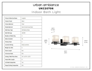 Urban Ambiance - Bath Light - UKC20706 Art Deco Indoor Bath Light, 6.5''H x 24''W x 6.75''Dep, Black Finish, Langford Collection -