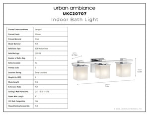 Urban Ambiance - Bath Light - UKC20707 Art Deco Indoor Bath Light, 6.5''H x 24''W x 6.75''Dep, Chrome Finish, Langford Collection -