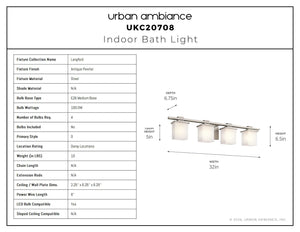 Urban Ambiance - Bath Light - UKC20708 Art Deco Indoor Bath Light, 6.5''H x 32''W x 6.75''Dep, Antique Pewter Finish, Langford Collection -