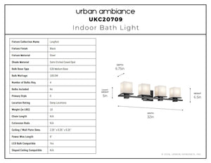 Urban Ambiance - Bath Light - UKC20709 Art Deco Indoor Bath Light, 6.5''H x 32''W x 6.75''Dep, Black Finish, Langford Collection -
