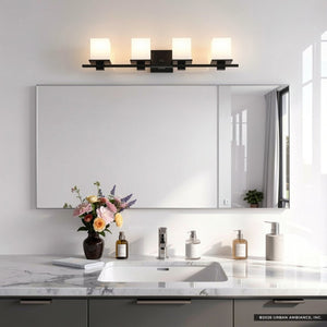Urban Ambiance - Bath Light - UKC20709 Art Deco Indoor Bath Light, 6.5''H x 32''W x 6.75''Dep, Black Finish, Langford Collection -