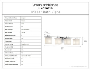 Urban Ambiance - Bath Light - UKC20710 Art Deco Indoor Bath Light, 6.5''H x 32''W x 6.75''Dep, Chrome Finish, Langford Collection -