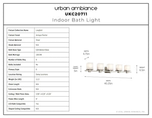 Urban Ambiance - Bath Light - UKC20711 Art Deco Indoor Bath Light, 6.5''H x 40.25''W x 6.75''Dep, Antique Pewter Finish, Langford Collection -