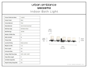 Urban Ambiance - Bath Light - UKC20712 Art Deco Indoor Bath Light, 6.5''H x 40.25''W x 6.75''Dep, Black Finish, Langford Collection -