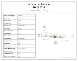Urban Ambiance - Bath Light - UKC20713 Art Deco Indoor Bath Light, 6.5''H x 40.25''W x 6.75''Dep, Chrome Finish, Langford Collection -