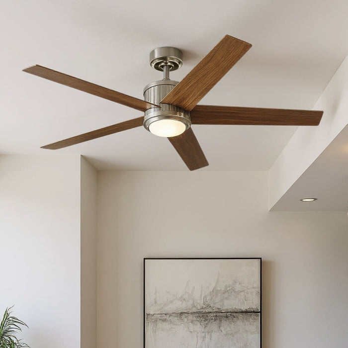 UKC90000 Modern Rustic Indoor Ceiling Fan, 15.5''H x 56''W x 56''Dep, Brushed Stainless Steel Finish, Tressaire Collection