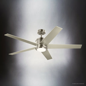 Urban Ambiance - Ceiling Fan - UKC90000 Modern Rustic Indoor Ceiling Fan, 15.5''H x 56''W x 56''Dep, Brushed Stainless Steel Finish, Tressaire Collection - 