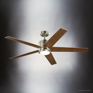 Urban Ambiance - Ceiling Fan - UKC90000 Modern Rustic Indoor Ceiling Fan, 15.5''H x 56''W x 56''Dep, Brushed Stainless Steel Finish, Tressaire Collection - 