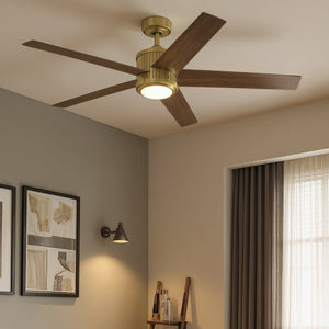 Urban Ambiance - Ceiling Fan - UKC90002 Modern Rustic Indoor Ceiling Fan, 15.5''H x 56''W x 56''Dep, Natural Brass Finish, Tressaire Collection - 