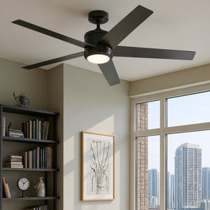 Urban Ambiance - Ceiling Fan - UKC90003 Modern Rustic Indoor Ceiling Fan, 15.5''H x 56''W x 56''Dep, Satin Black Finish, Tressaire Collection - 