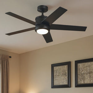 Urban Ambiance - Ceiling Fan - UKC90004 Modern Rustic Indoor Ceiling Fan, 15.5''H x 48''W x 48''Dep, Satin Black Finish, Tressaire Collection - 
