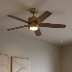 Urban Ambiance - Ceiling Fan - UKC90007 Modern Rustic Indoor Ceiling Fan, 15.5''H x 48''W x 48''Dep, Natural Brass Finish, Tressaire Collection - 