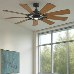 Urban Ambiance - Ceiling Fan - UKC90011 Americana Indoor / Outdoor Ceiling Fan, 16.75''H x 65''W x 65''Dep, Distressed Black Finish, Carrisden Collection - 