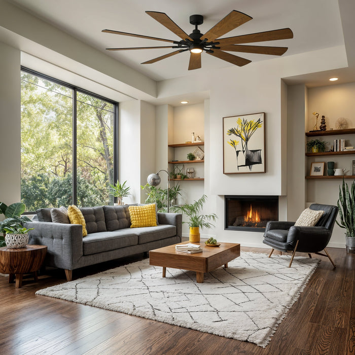 UKC90013 Americana Indoor / Outdoor Ceiling Fan, 16.5''H x 85''W x 85''Dep, Distressed Black Finish, Carrisden Collection