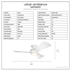 Urban Ambiance - Ceiling Fan - UKC90023 Contemporary Indoor / Outdoor Ceiling Fan, 11''H x 44''W x 44''Dep, Matte White Finish, Vionne Collection - 