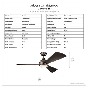 Urban Ambiance - Ceiling Fan - UKC90028 Contemporary Indoor / Outdoor Ceiling Fan, 11''H x 54''W x 54''Dep, Olde Bronze Finish, Vionne Collection - 