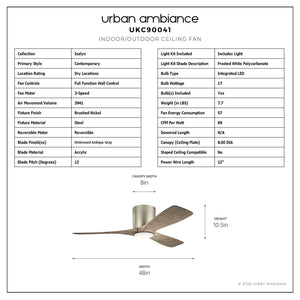 Urban Ambiance - Ceiling Fan - UKC90041 Contemporary Indoor Ceiling Fan, 10.5''H x 48''W x 48''Dep, Brushed Nickel Finish, Isalyn Collection - 