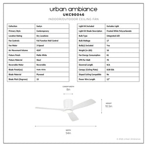 Urban Ambiance - Ceiling Fan - UKC90046 Contemporary Indoor Ceiling Fan, 10.5''H x 54''W x 54''Dep, Matte White Finish, Isalyn Collection - 