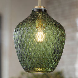 Urban Ambiance - Pendant - ULB2240 Mid - Century Modern Pendant , 13''H x 11''W, Brushed Brass and Stained Glass Finish, Cardiff Collection - 