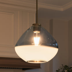 Urban Ambiance - Pendant Light - ULB2290 Mid-Century Modern Pendant, 10''H x 11''W, Brushed Brass and Stained Glass Finish, Conwy Collection -