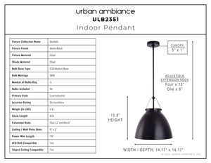 Urban Ambiance - Pendant - ULB2351 Luxe Industrial Indoor Pendant, 14.17