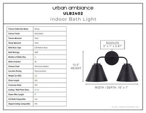 Urban Ambiance - Bath Light - ULB2402 Mid Century Modern Indoor Bath Light, 16