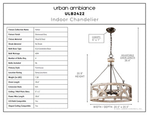 Urban Ambiance - Chandelier - ULB2422 Farmhouse Indoor Chandelier, 20.5