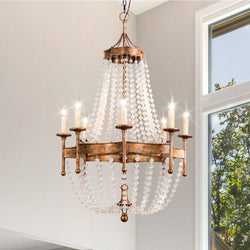 Urban Ambiance - Chandelier - ULB2423 Glam Indoor Chandelier, 27.6"W x 27.6"D x 43.3"H, Distressed Gold Finish, Harbor Collection - 