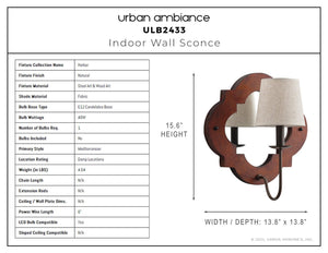 Urban Ambiance - Wall Sconce - ULB2433 Mediterranean Indoor Wall Sconce, 13.8
