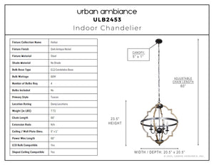 Urban Ambiance - Chandelier - ULB2453 Tuscan Indoor Chandelier, 20.5