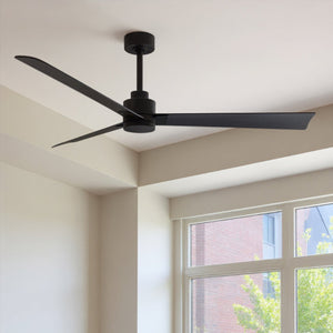 Urban Ambiance - Ceiling Fan - UMC9011 Minimalist Indoor/Outdoor Ceiling Fan, 8" (Plus Downrod) H x 56" W x 56" D, Matte Black Finish, Drifthelm Collection - 