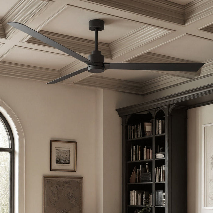 UMC9012 Scandinavian Indoor/Outdoor Ceiling Fan, 8" (Plus Downrod) H x 72" W x 72" D, Matte Black Finish, Drifthelm Collection