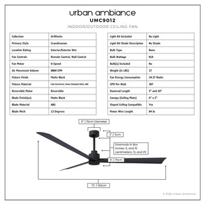 Urban Ambiance - Ceiling Fan - UMC9012 Scandinavian Indoor/Outdoor Ceiling Fan, 8