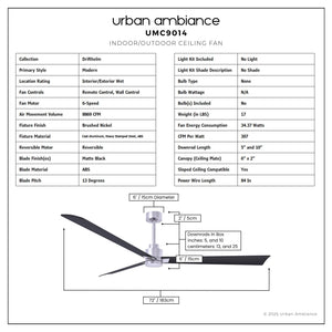 Urban Ambiance - Ceiling Fan - UMC9014 Modern Indoor/Outdoor Ceiling Fan, 8