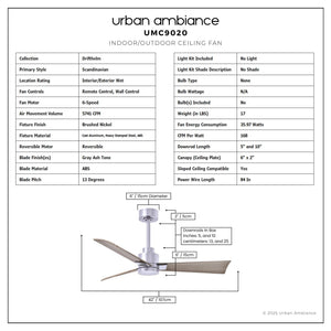 Urban Ambiance - Ceiling Fan - UMC9020 Scandinavian Indoor/Outdoor Ceiling Fan, 8