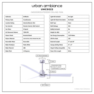Urban Ambiance - Ceiling Fan - UMC9022 Scandinavian Indoor/Outdoor Ceiling Fan, 8