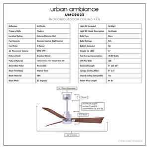 Urban Ambiance - Ceiling Fan - UMC9023 Modern Indoor/Outdoor Ceiling Fan, 8