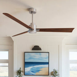 Urban Ambiance - Ceiling Fan - UMC9024 Scandinavian Indoor/Outdoor Ceiling Fan, 8" (Plus Downrod) H x 56" W x 56" D, Brushed Nickel Finish, Drifthelm Collection - 