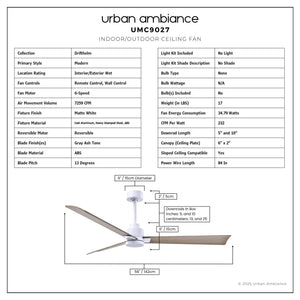 Urban Ambiance - Ceiling Fan - UMC9027 Modern Indoor/Outdoor Ceiling Fan, 8
