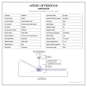 Urban Ambiance - Ceiling Fan - UMC9029 Modern Indoor/Outdoor Ceiling Fan, 8