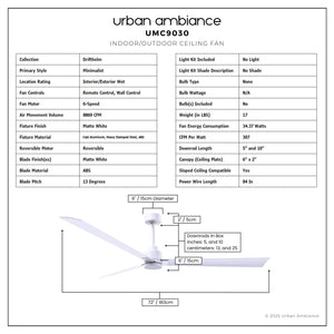 Urban Ambiance - Ceiling Fan - UMC9030 Minimalist Indoor/Outdoor Ceiling Fan, 8