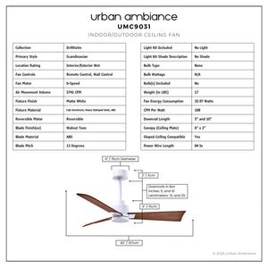 Urban Ambiance - Ceiling Fan - UMC9031 Scandinavian Indoor/Outdoor Ceiling Fan, 8