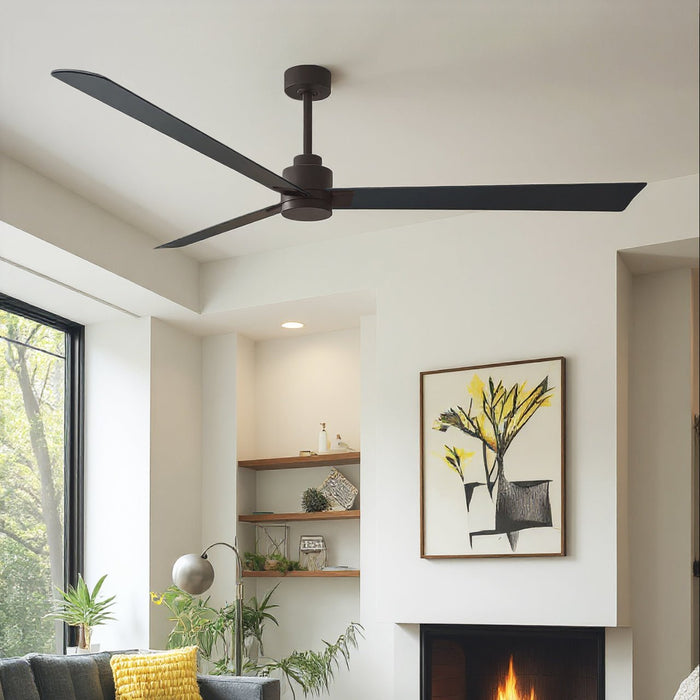 UMC9034 Modern Indoor/Outdoor Ceiling Fan, 8" (Plus Downrod) H x 72" W x 72" D, Textured Bronze Finish, Drifthelm Collection