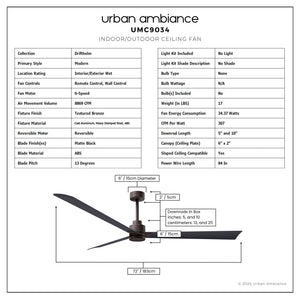 Urban Ambiance - Ceiling Fan - UMC9034 Modern Indoor/Outdoor Ceiling Fan, 8