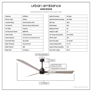 Urban Ambiance - Ceiling Fan - UMC9038 Modern Indoor/Outdoor Ceiling Fan, 8