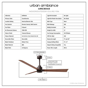 Urban Ambiance - Ceiling Fan - UMC9040 Scandinavian Indoor/Outdoor Ceiling Fan, 8