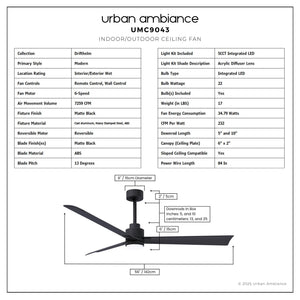 Urban Ambiance - Ceiling Fan - UMC9043 Modern Indoor/Outdoor Ceiling Fan, 8