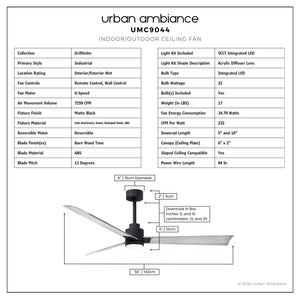 Urban Ambiance - Ceiling Fan - UMC9044 Industrial Indoor/Outdoor Ceiling Fan, 8
