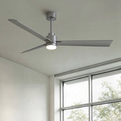 Urban Ambiance - Ceiling Fan - UMC9048 Modern Indoor/Outdoor Ceiling Fan, 8" (Plus Downrod) H x 56" W x 56" D, Brushed Nickel Finish, Drifthelm Collection - 